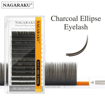 NAGARAKU Flat Ellipse Eyelash Split Tips Matte Gray Black Color Super Soft Gentle Natural Eyelash Extension Flat Shape Lashes