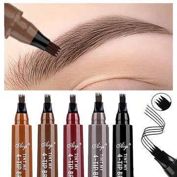 5 Colors 1pc Eyebrow Pen Waterproof 4 Split Tip Eyebrows Pen Eyebrow Tattoo Pen Waterproof Liquid Black Eyebrow Makeup Pencil