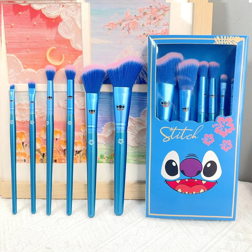 Blue cartoon cute Stitch makeup brush set, embroidered makeup bag, air cushion comb, the perfect choice for holiday gifts！