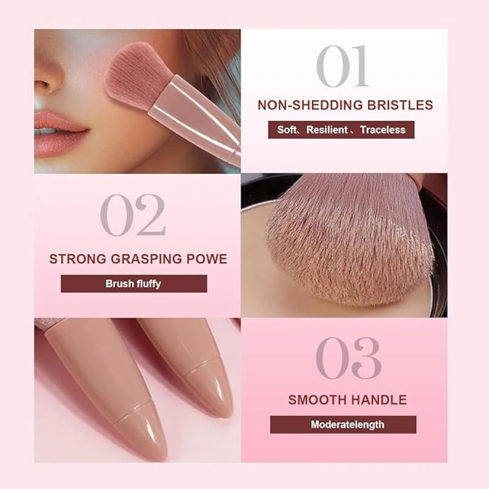 Easy-taken Travel Makeup Brush Set, 5pcs Mini Complete Function Cosmetic Brushes Kit (5pcs with mirror)