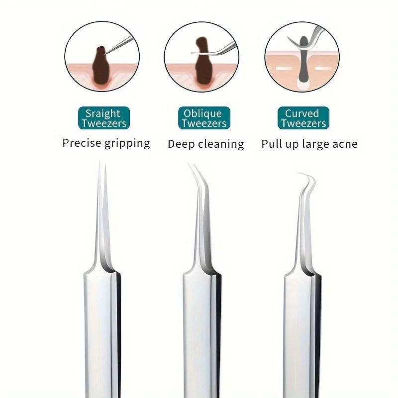 3pcs Set of Stainless Steel Pimple Pincers, Needle, Blackhead Remover, and Tweezers for Different Light Beige Issues