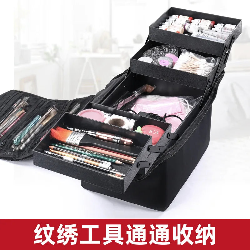 Large Makeup Carrying Train Case for Women, Travel Bag Storage Box Professional Nail Organizer Case with Adjustable