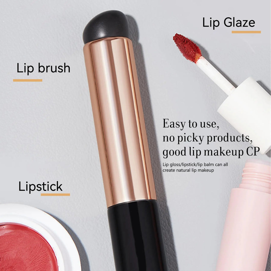 Silicone Lip Brush, Round Head Lip Brushes Applicator with Cover for Lipstick Gloss Balm Concealer
